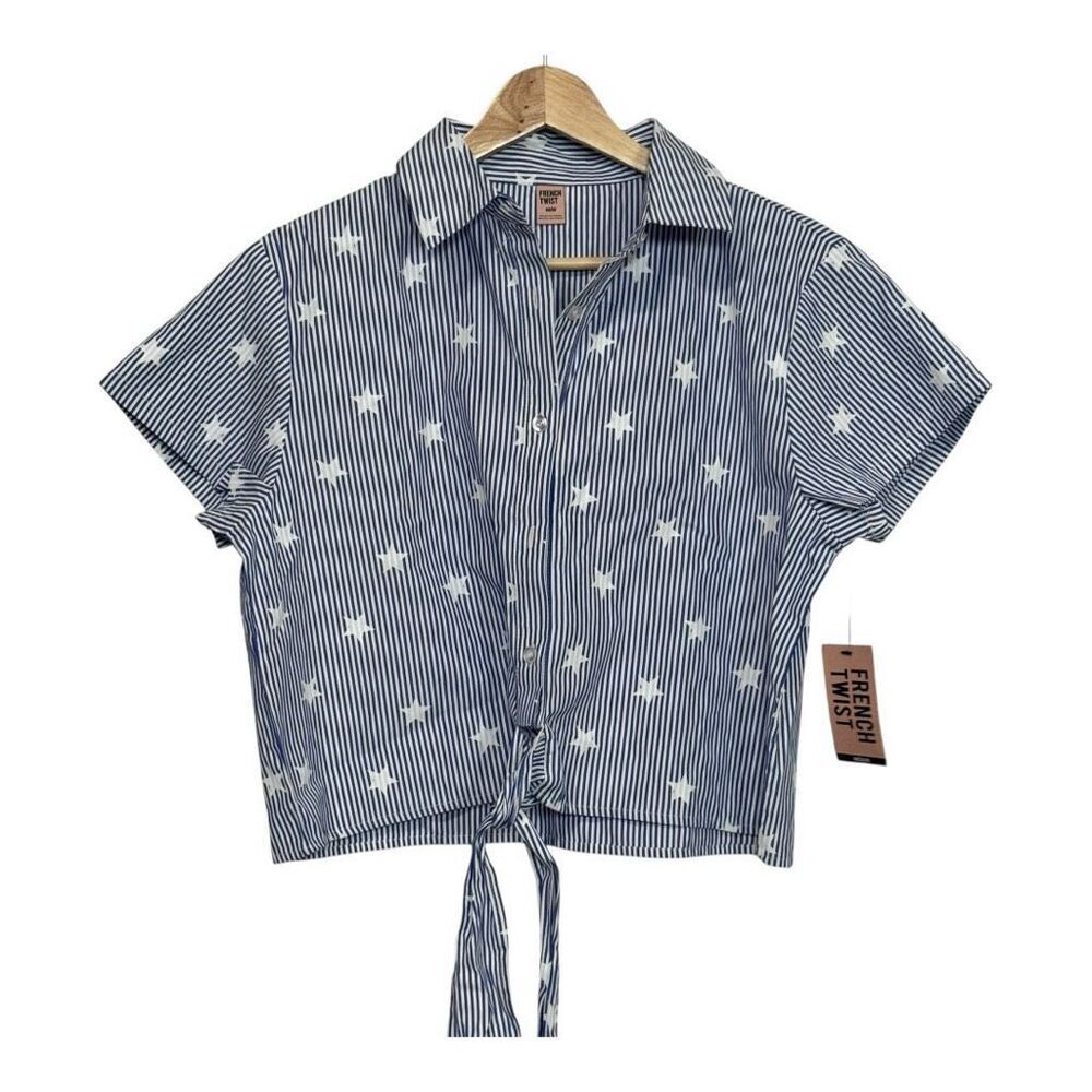 French twist blue‎ stripped star blouse medium 4th july